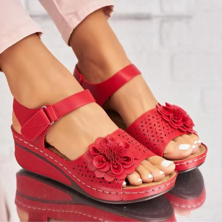 Flower Platform Wedge Sandals