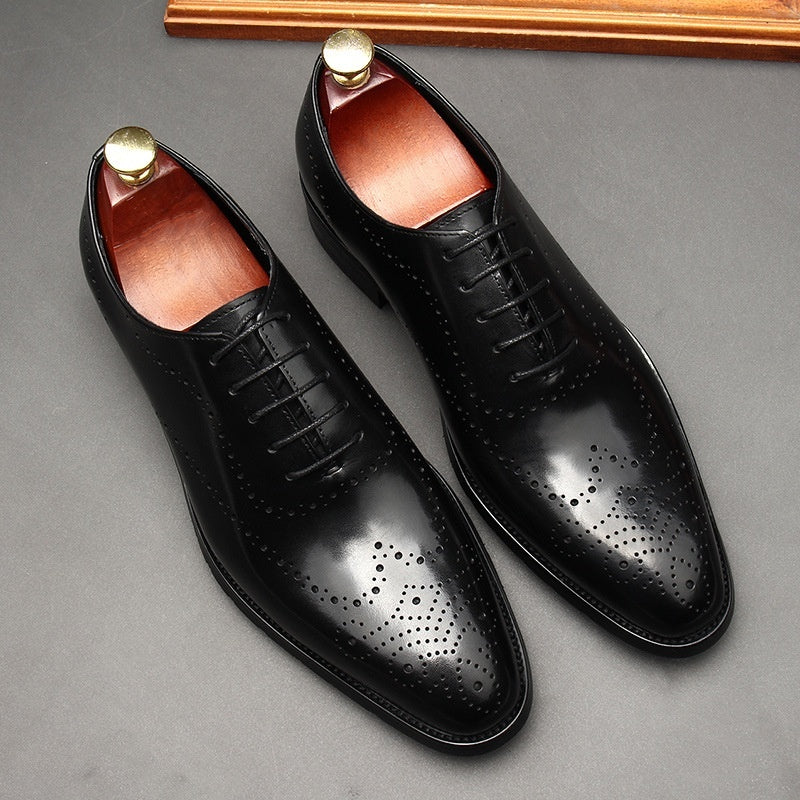 Leather British Pointed Toe Business Formal Wear Lace-up Shoes Men