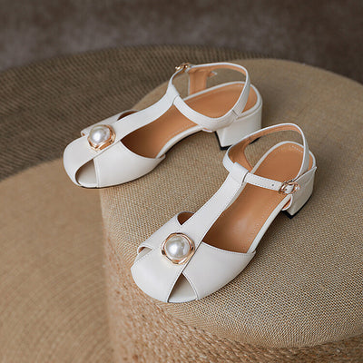 Genuine Leather Fairy Hollow Shoes Summer French Sandals Women