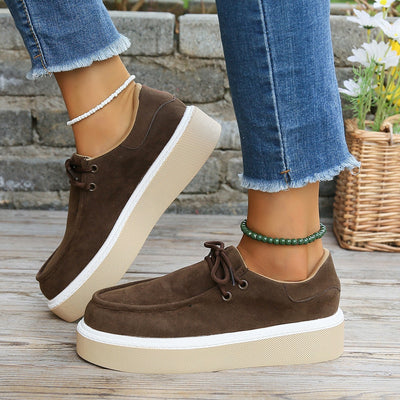 New Thick Bottom Lace-up Flats Women Solid Color Casual Fashion Lightweight Shoes