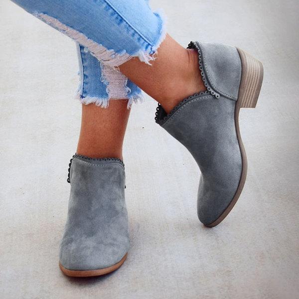 Women Slip On Low Heel Ankle Boots