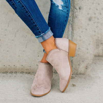 Women Slip On Low Heel Ankle Boots