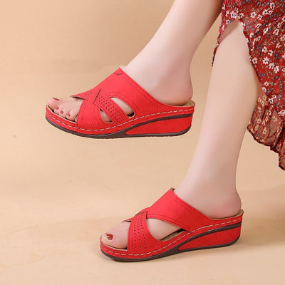 Poe Heeled Retro Hollow Out Slippers For Women