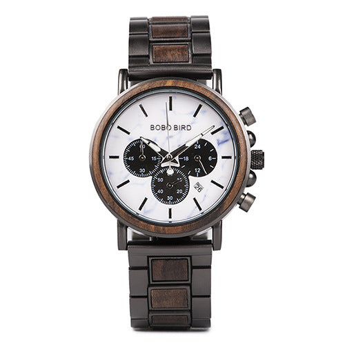 Wooden quartz watch three eye multi function men's Watch