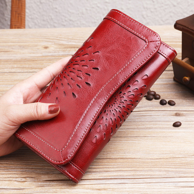 Women's Fashion Long Leather Retro Wax Wallet