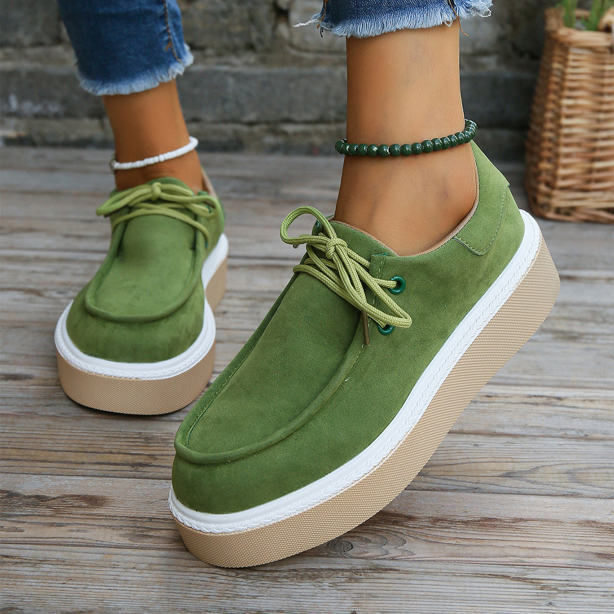 New Thick Bottom Lace-up Flats Women Solid Color Casual Fashion Lightweight Shoes