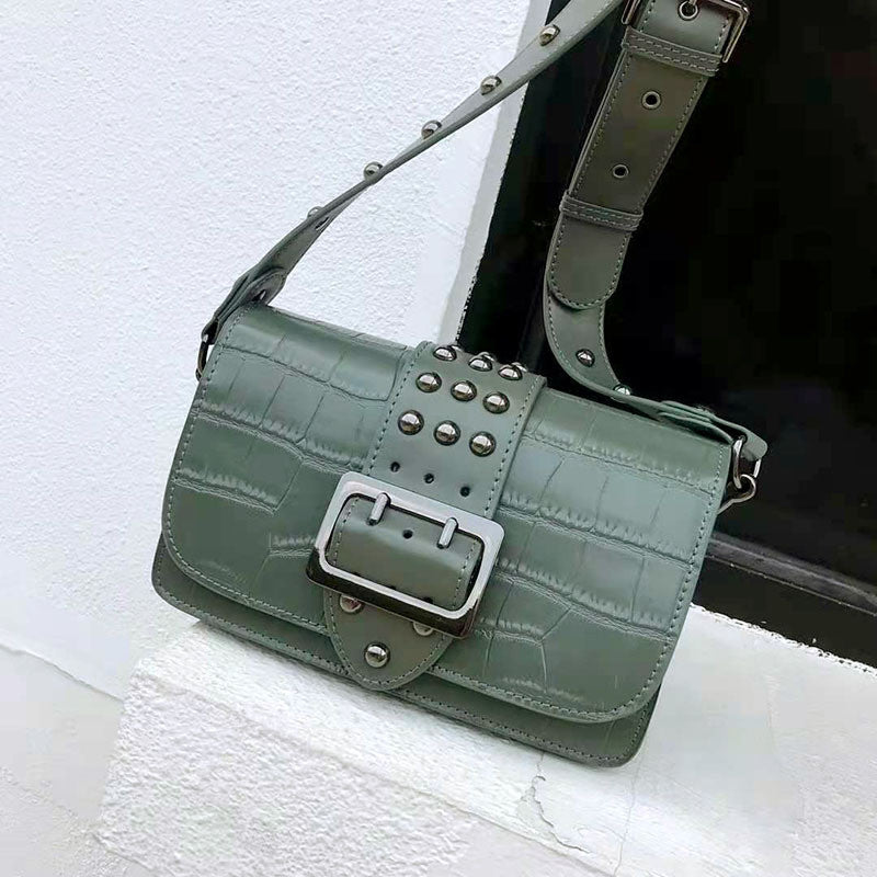 Rivet Leather Buckle Small Square Bag