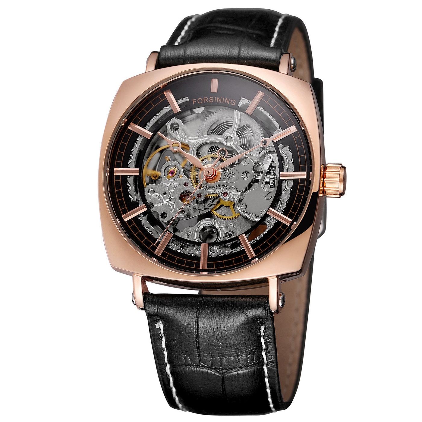 Black Genuine Leather Band Fashion Royal Watch