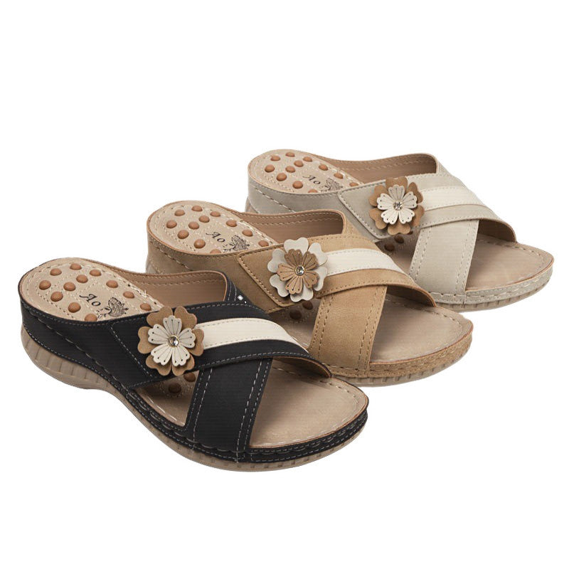 Wedge Flower Beach Slippers For Women