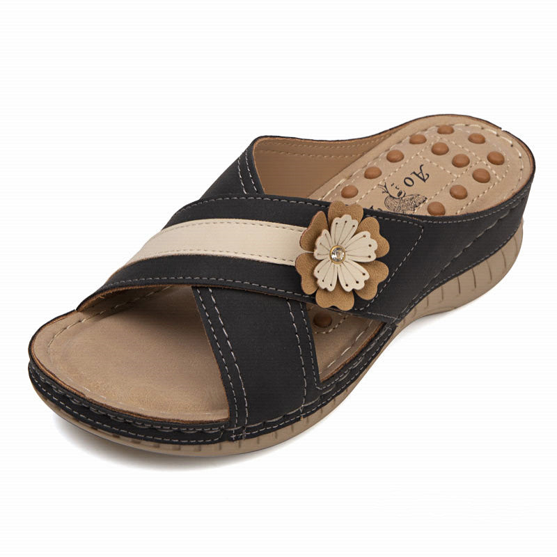 Wedge Flower Beach Slippers For Women