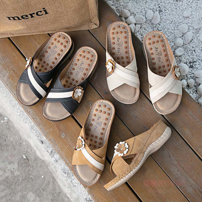 Wedge Flower Beach Slippers For Women