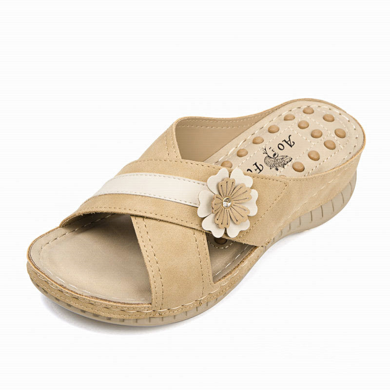 Wedge Flower Beach Slippers For Women