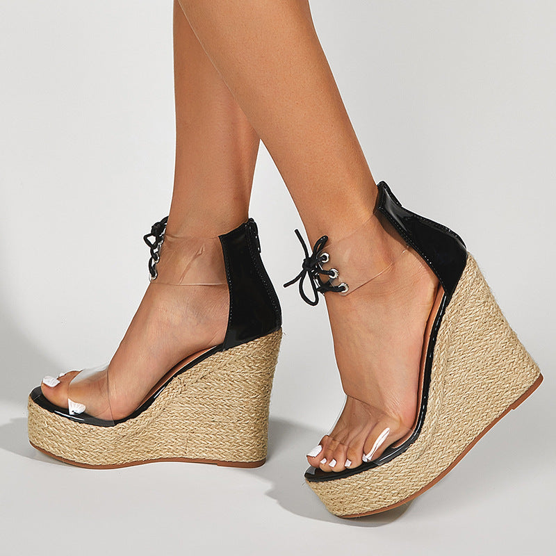 Women Wear Hemp Rope Wedges Sandals