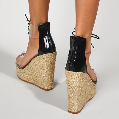 Women Wear Hemp Rope Wedges Sandals