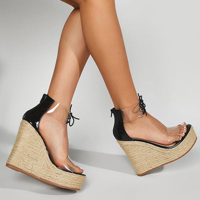 Women Wear Hemp Rope Wedges Sandals