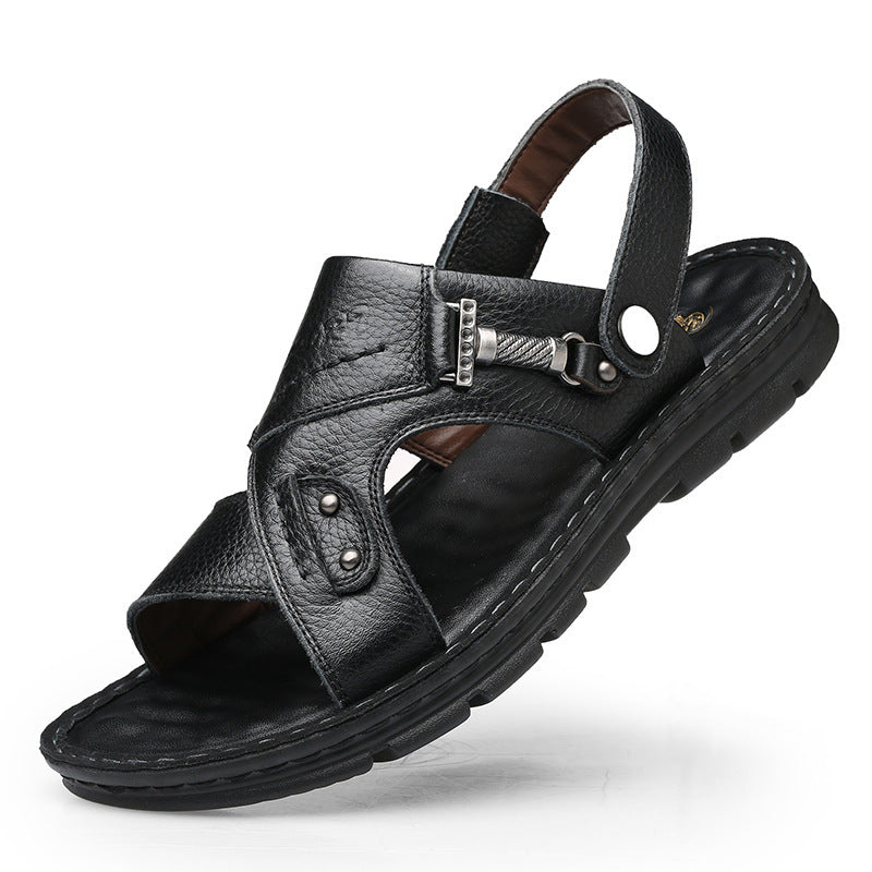 Men'S Leather Breathable Soft Leather Soft Sole Sandals