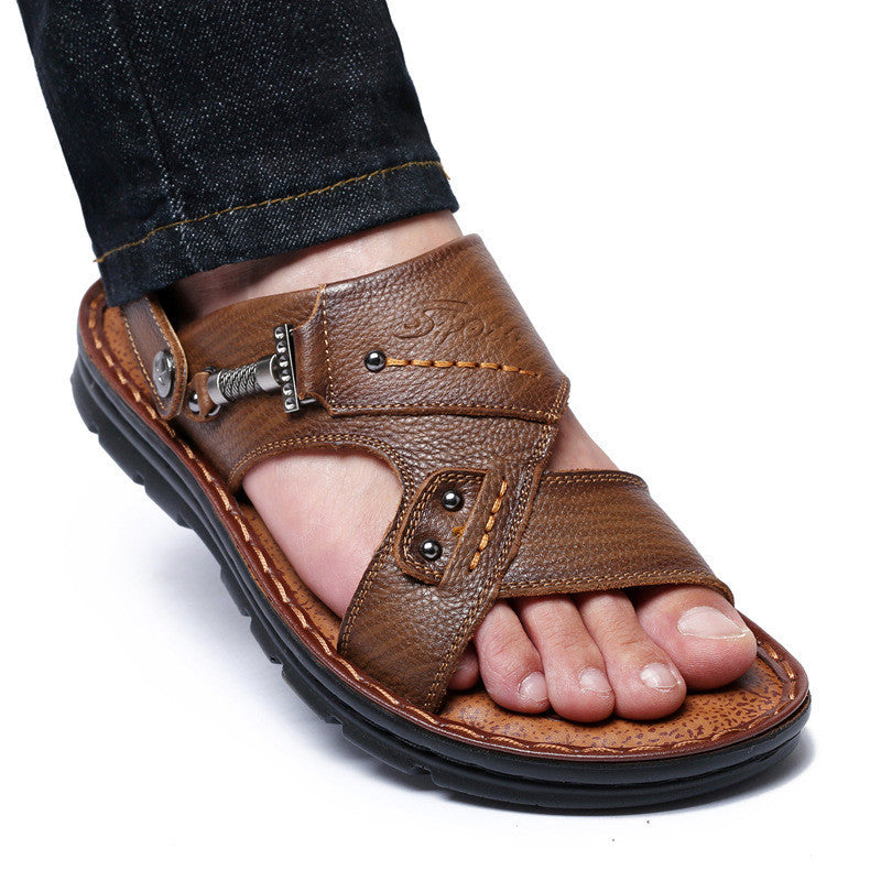 Men'S Leather Breathable Soft Leather Soft Sole Sandals