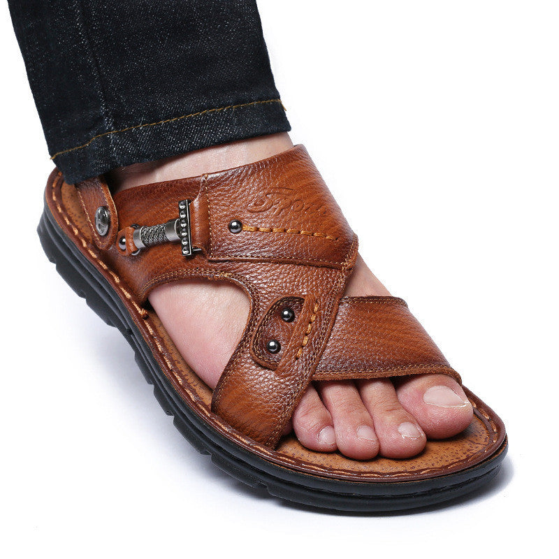 Men'S Leather Breathable Soft Leather Soft Sole Sandals