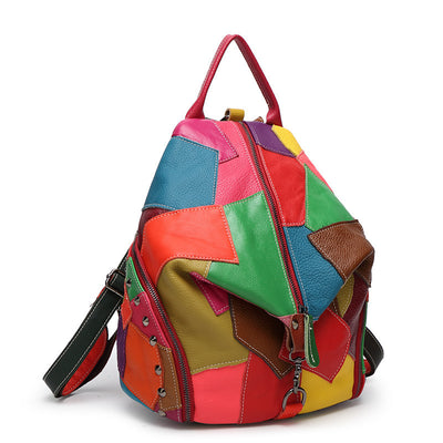 Style Trendy Stitching Contrast Color Backpack