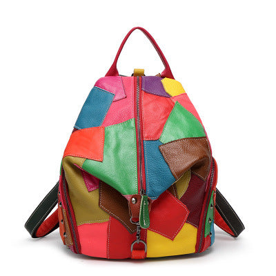 Style Trendy Stitching Contrast Color Backpack