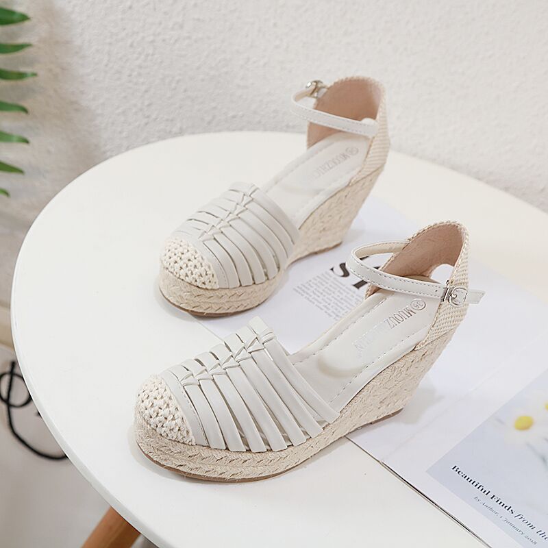 High Heels Hemp Rope Sandals Female Roman Wedges