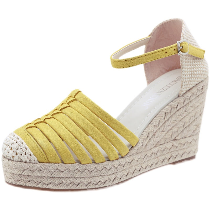 High Heels Hemp Rope Sandals Female Roman Wedges