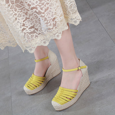 High Heels Hemp Rope Sandals Female Roman Wedges