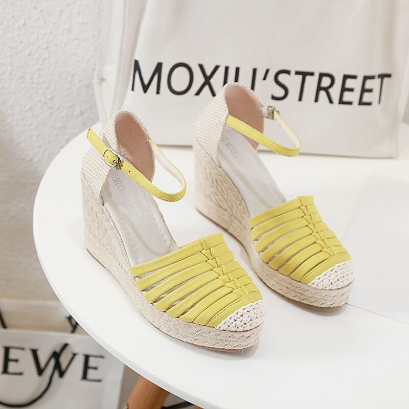 High Heels Hemp Rope Sandals Female Roman Wedges