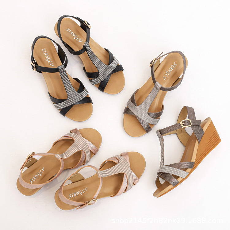 Summer Retro Slope Heel Sandals