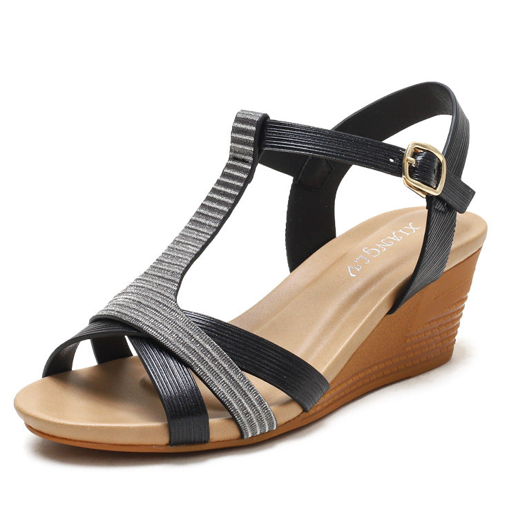 Summer Retro Slope Heel Sandals