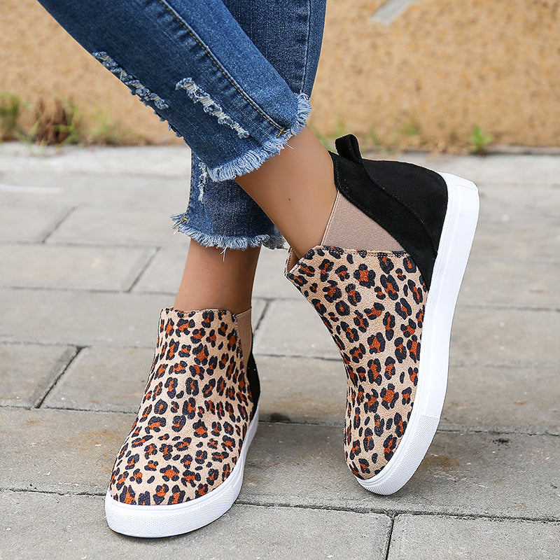 Leopard Print Flats Women V Cutout Elastic Band Shoes