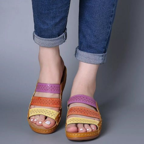 Women Hollow Out Rainbow Stitching Slippers