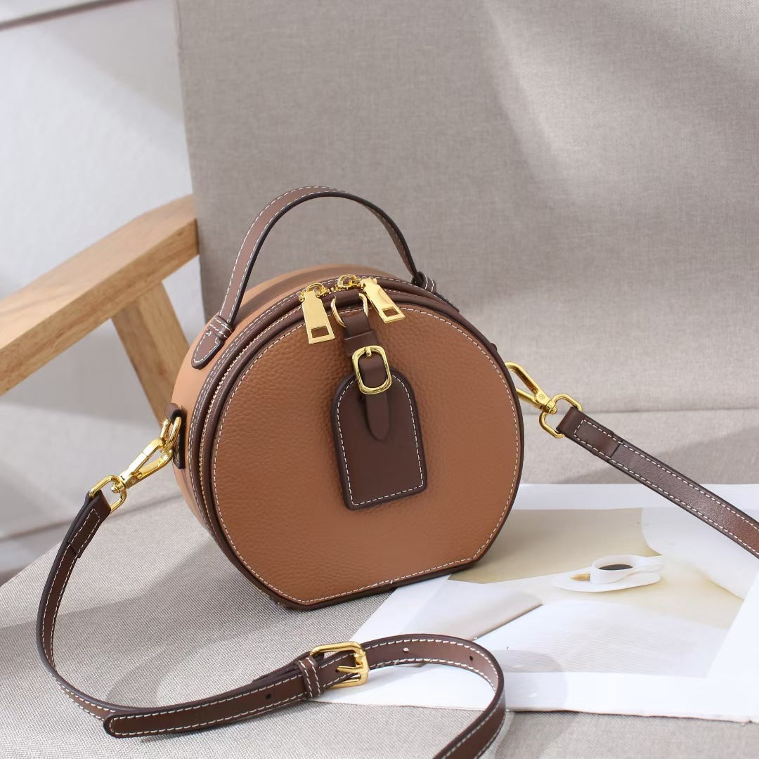 Genuine Leather Mini Small Round Bag Women's Messenger Bag