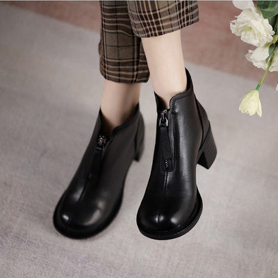 Autumn Leather Soft-soled Short Boots