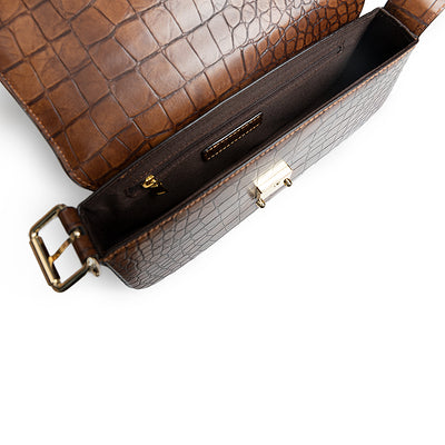 Genuine Leather  Pattern Baguette Underarm  Bag