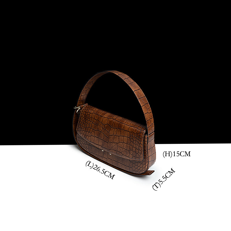 Genuine Leather  Pattern Baguette Underarm  Bag