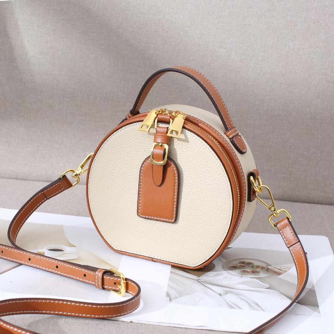 Genuine Leather Mini Small Round Bag Women's Messenger Bag