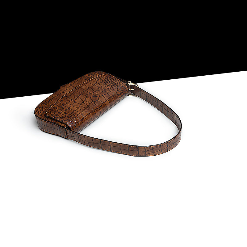 Genuine Leather  Pattern Baguette Underarm  Bag