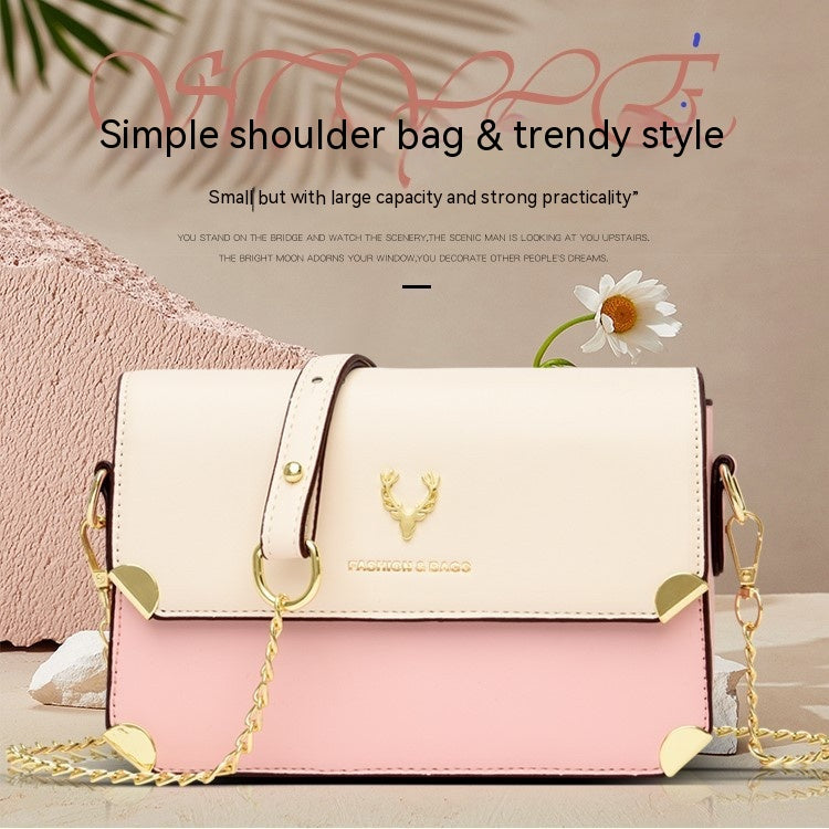 Fashion Color Contrast Deer Head Chain Crossbody Bag