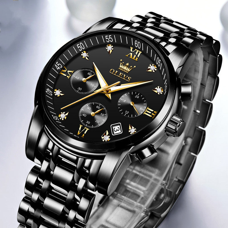 Luxury Brand Men Chronograph Stainless Steel Waterproof Quartz Watches