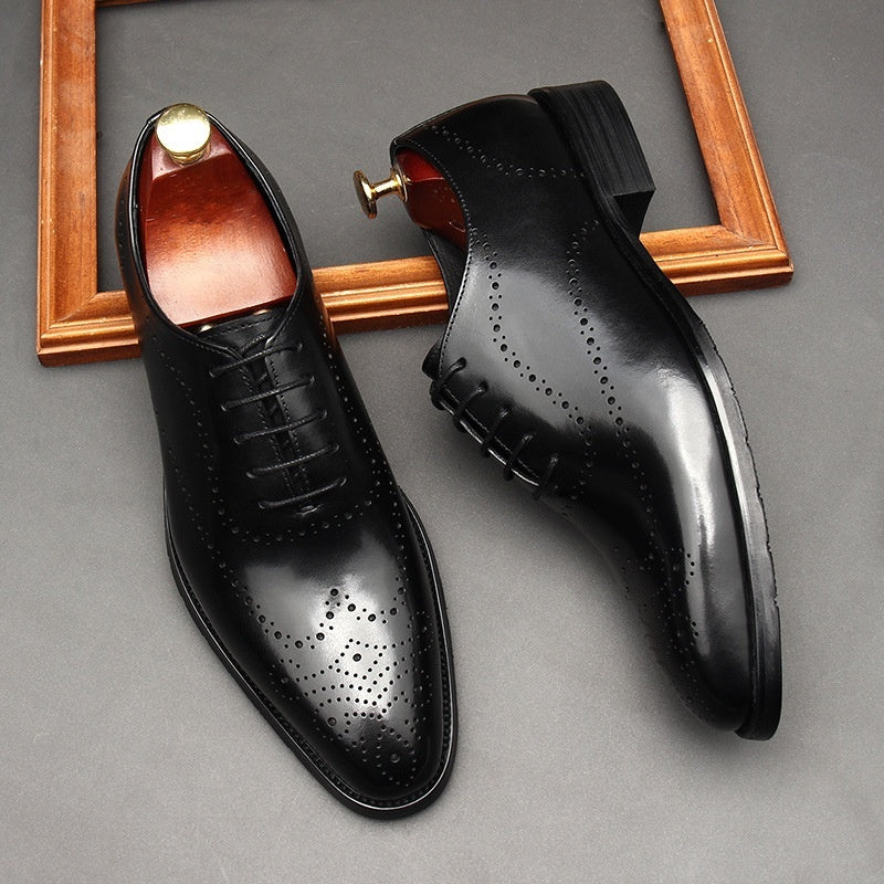 Leather British Pointed Toe Business Formal Wear Lace-up Shoes Men