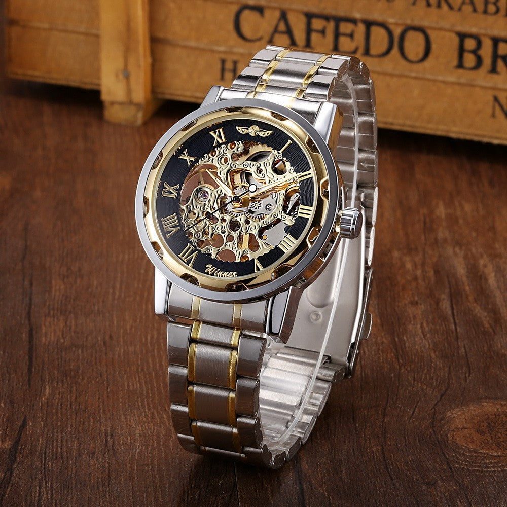 business casual space engraved gold watchband manual mechanical watches