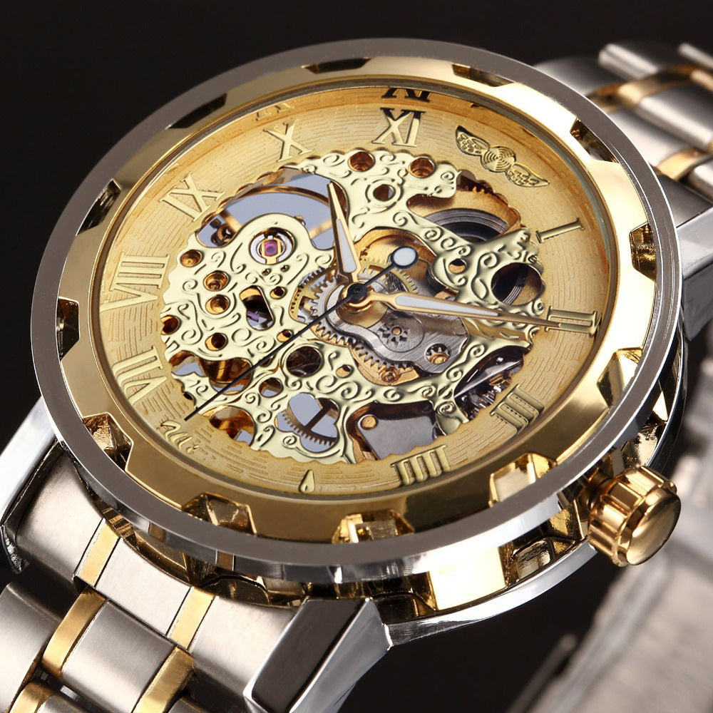 business casual space engraved gold watchband manual mechanical watches