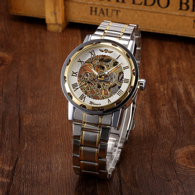 business casual space engraved gold watchband manual mechanical watches