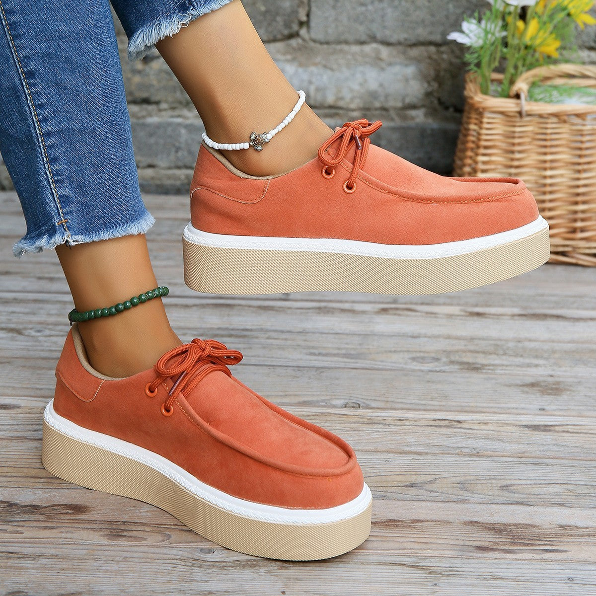 New Thick Bottom Lace-up Flats Women Solid Color Casual Fashion Lightweight Shoes