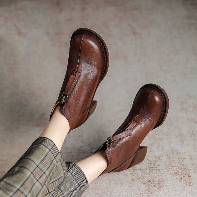 Autumn Leather Soft-soled Short Boots