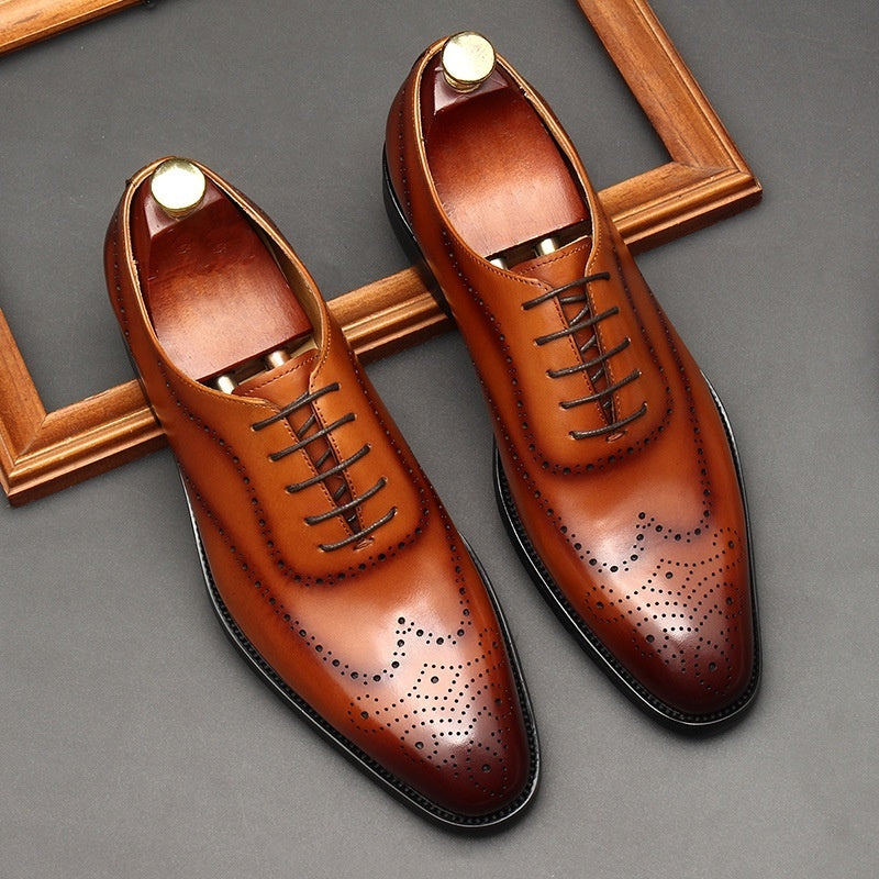 Leather British Pointed Toe Business Formal Wear Lace-up Shoes Men