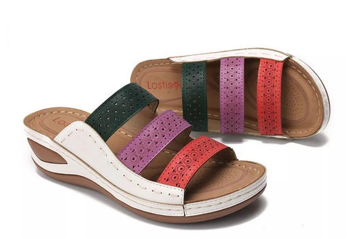 Women Hollow Out Rainbow Stitching Slippers