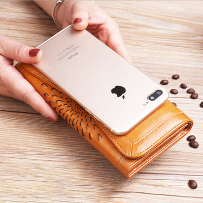 Women's Fashion Long Leather Retro Wax Wallet