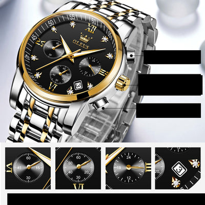 Luxury Brand Men Chronograph Stainless Steel Waterproof Quartz Watches